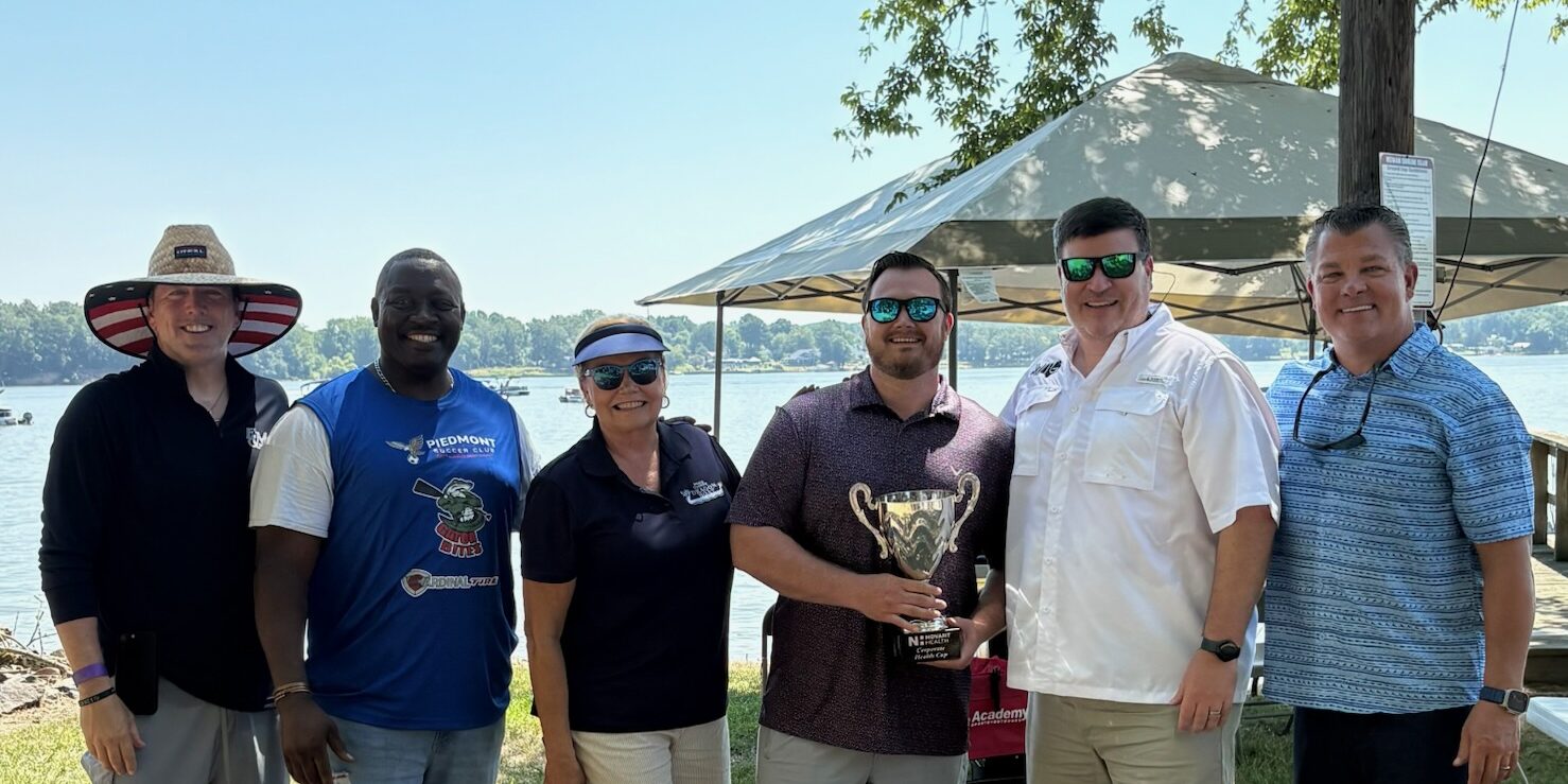 From left to right: Steve Fisher, CEO of F&amp;M Bank and Chair of the Rowan Chamber; Daniel Matangira, Owner of Piedmont Soccer Club and Chair of the Dragon Boat Festival; Elaine Spalding, Chamber President; Brandon Earnhardt, Walser Technology Group Team Member; Brad Walser, CEO of Walser Technology Group; Gary Blabon, President of Novant Health Rowan Medical Center.