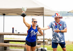 Tonya Barber of F&amp;M Banks hold Wellness Trophy alongside F&amp;M Bank President &amp; CEO, Steve Fisher.